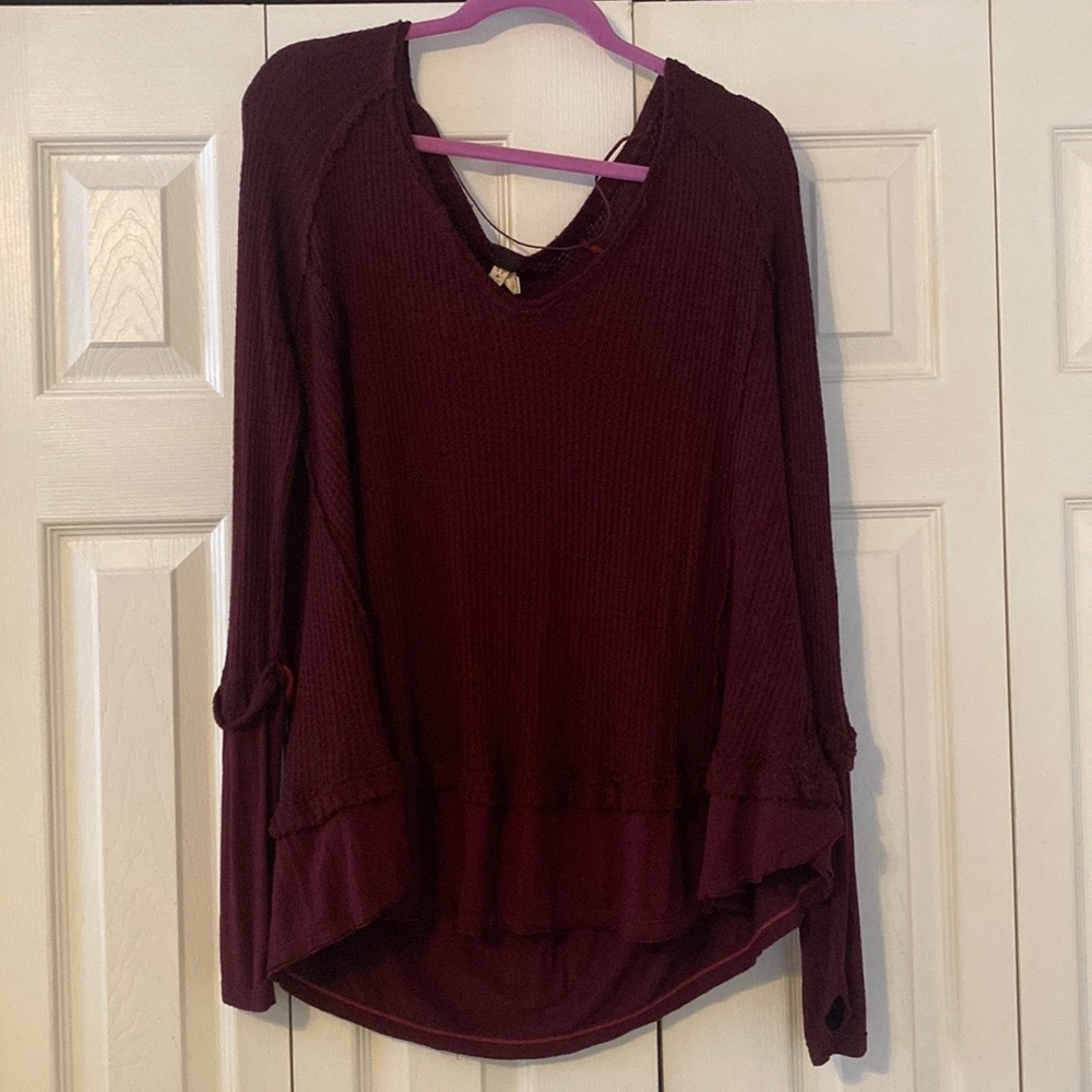 Free People, size XS, maroon long sleeve with thumb holes